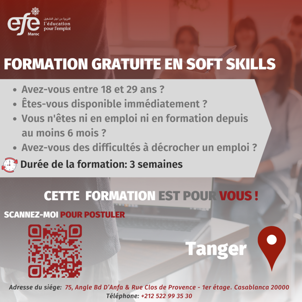 EFE Maroc propose une Formation Gratuite en Soft Skills sur Tanger