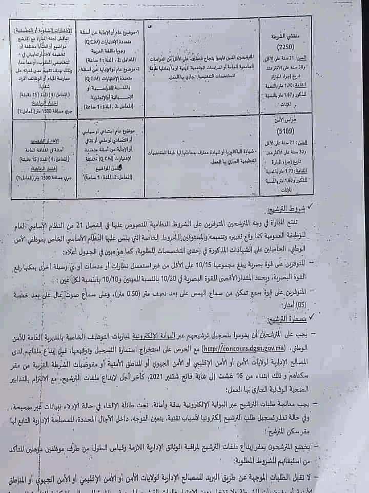 مباراة الأمن الوطني الشرطة 2021: مباراة توظيف 8119 منصب، آخر أجل 01 شتنبر 2021